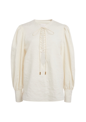 Givenchy Balloon-Sleeve Lace-Up Linen Shirt - Moda Operandi