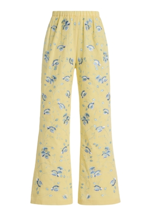 Markarian Pauline Cropped Embroidered-Cotton Flared Pants - Moda Operandi