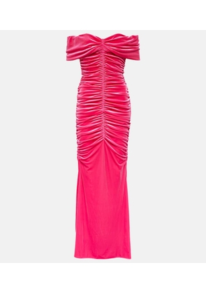 Monique Lhuillier Ruched off-shoulder velvet gown