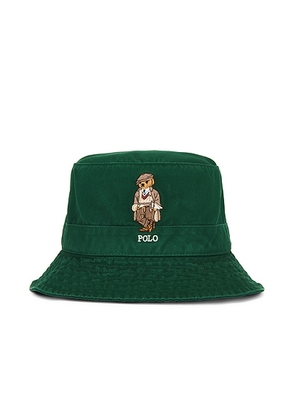 Polo Ralph Lauren Cotton Twill Novelty Bear Loft Bucket Hat in New Forest - Green. Size L/XL (also in S/M).