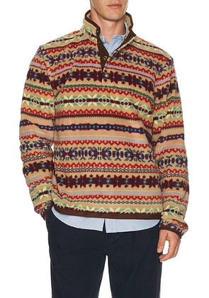 Polo Ralph Lauren Long Sleeve Printed Vintage Fleece Snap Mockneck Pullover in Camel - Brown. Size L (also in M, S, XL/1X).