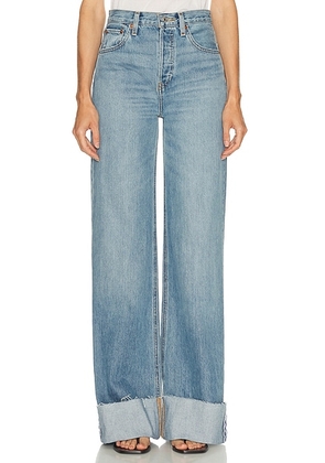 RE/DONE High Rise Wide Leg Cuff Jeans in Vintage Biker Blue - Blue. Size 24 (also in 25, 26, 27, 29, 31).
