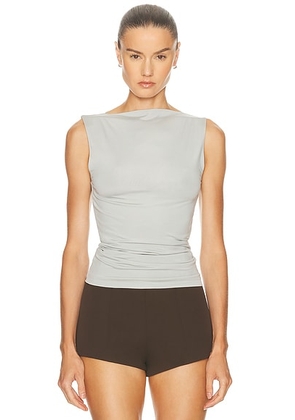 St. Agni Cupro Jersey Top in Silver - Light Grey. Size L (also in M, S, XL, XS).
