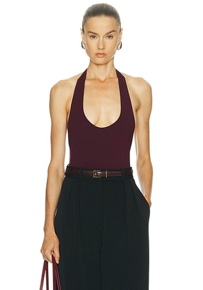 SANS FAFF Bamboo Halter Bodysuit in Bordeaux - Burgundy. Size L (also in M, S, XS).