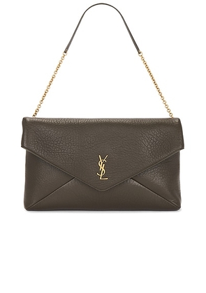 Saint Laurent Envelope Pouch On Chain in Light Musk - Green. Size all.