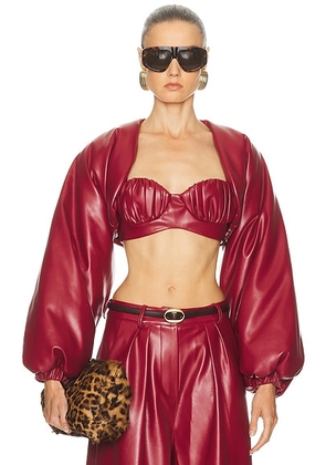 Rowen Rose Faux Leather Bolero in Bordeaux - Wine. Size L (also in M, S, XS).