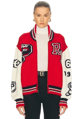 Polo Ralph Lauren Varsity Zip Up Sweater in Red Multi - Red. Size S (also in XS).