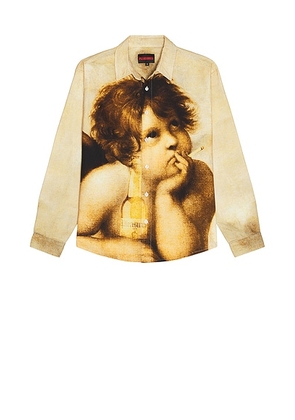 Pleasures Cherub Button Up in Multi - Brown. Size L (also in XXL/2X).