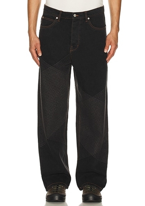 Pleasures Grid Embroidered Baggy Jeans in Black - Blue. Size 28 (also in 30, 32, 34, 36).