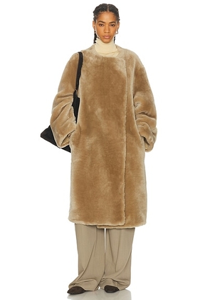 Toteme Collarless Shearling Coat in Rye - Beige. Size 32 (also in 34).