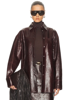 Sportmax Borel Leather Jacket in Bordeaux - Brown. Size 4 (also in 6).