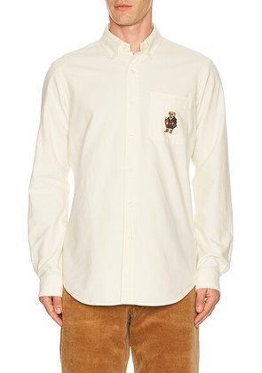 Polo Ralph Lauren Brushed Oxford Novelty Bear Sport Shirt in Herbal Milk - Cream. Size XL/1X (also in ).