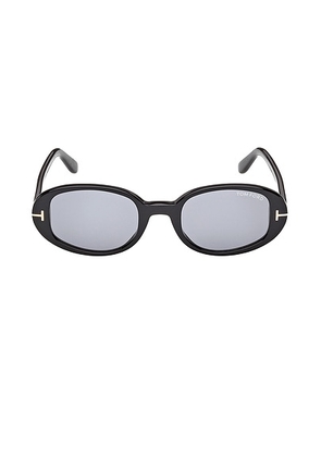 TOM FORD Oval Sunglasses in Shiny Black & Smoke - Black. Size all.