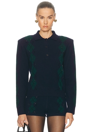 Retrofete Nicolina Embellished Polo Top in Pine & Navy - Navy. Size L (also in M, S, XL, XS).