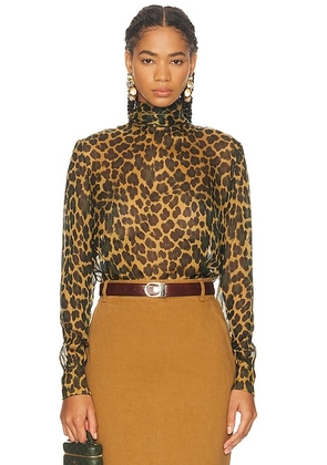 Saint Laurent Long Sleeve Top in Ocre & Vert - Brown. Size 34 (also in 40).