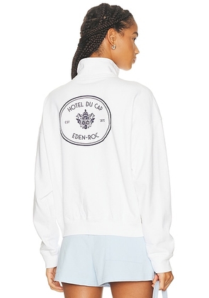 Sporty & Rich x Hotel Du Cap Eden Roc Eden Crest Quarter Zip Sweatshirt in White - White. Size XS (also in ).