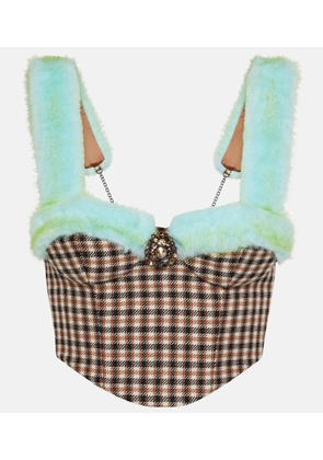 Area Checked wool and cotton bustier