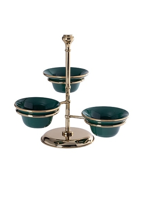 The Favorites Monte Napoleone 3-tier Condiment Bowl Set in Polished Gold & Green - Dark Green. Size all.