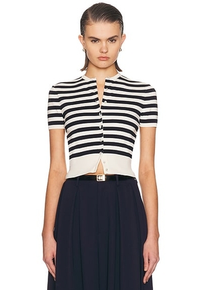 Ralph Lauren Collection Short Sleeve Cardigan in Lux Cream & Icon Navy - Cream. Size L (also in M, S, XS).