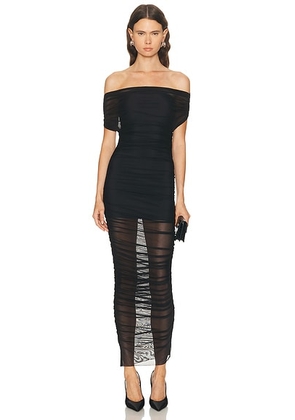 SEROYA Noel Mesh Midi Dress in Black - Black. Size M (also in S, XL, XS).
