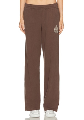 Sporty & Rich NY Crest Embroidered Wide Sweatpant in Chocolate - Chocolate. Size L (also in M, S, XS).