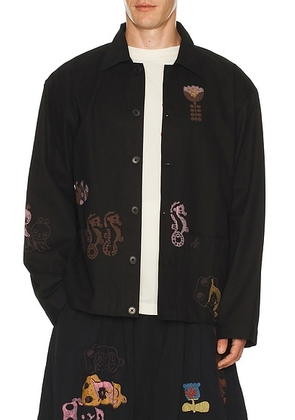 Story mfg. Short On Time Jacket in Black Earth Trip - Black. Size L (also in M, S, XL).