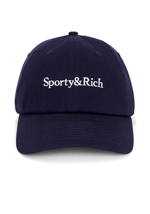 Sporty & Rich Serif Logo Hat in Dark Navy - Navy. Size all.
