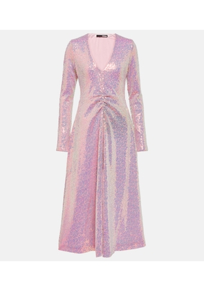 Rotate Ruched sequined midi dress