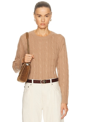 Sporty & Rich SRC Cableknit Cashmere Sweater in Camel - Tan. Size L (also in M, S, XL, XS).