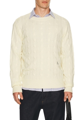 Sporty & Rich Cable Knit Cashmere Sweater in Ecru - Cream. Size L (also in M, S, XL/1X).