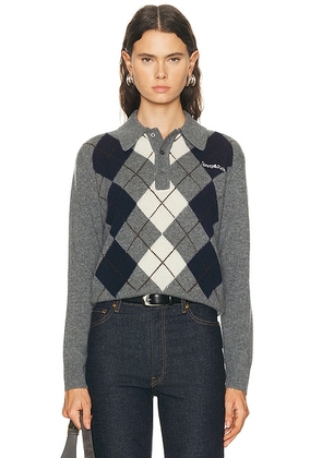 Sporty & Rich Serif Logo Cashmere Polo Sweater in Gray - Grey. Size M (also in S).