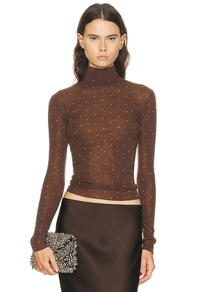 RABANNE Studded Turtleneck in Brown - Brown. Size L (also in M, XL).