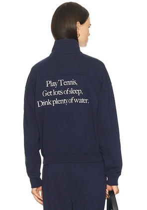 Sporty & Rich Play Tennis Quarter Zip Sweatshirt in Dark Navy - Navy. Size XS (also in ).