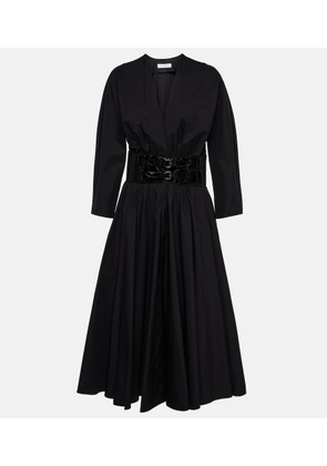 Alaia Leather-trimmed cotton midi dress
