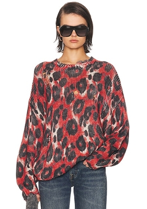 R13 Printed Oversized Sweater in Red & Black Leopard - Red. Size L (also in S, XS).