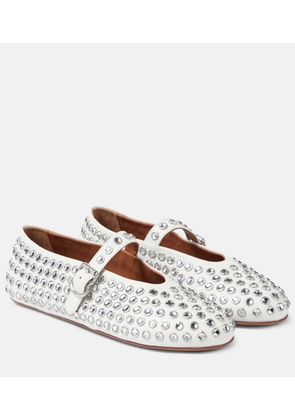Alaia Crystal-embellished leather ballet flats