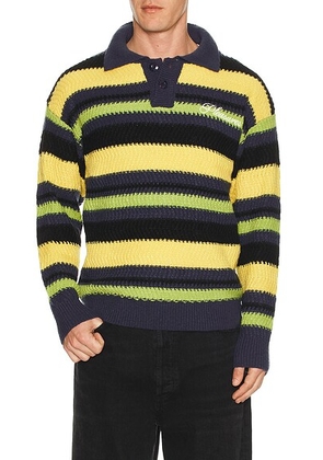 Pleasures Cooper Polo Sweater in Yellow - Yellow,Blue. Size L (also in M, XL/1X).