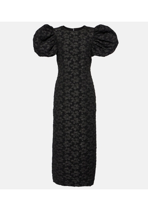Rotate Puff-sleeve jacquard midi dress