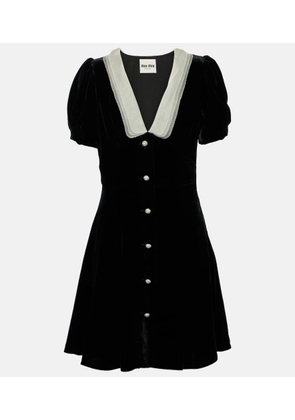 Miu Miu V-neck organza-trimmed velvet minidress