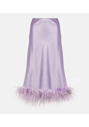 Miu Miu Feather-trimmed satin midi skirt