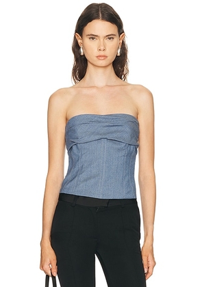 SEV Tailored Drape Corset Top in Denim - Blue. Size 34 (also in 36, 38, 40).
