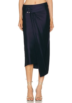 RABANNE Draped Skirt in Deep Navy - Navy. Size 34 (also in 36, 38, 40).