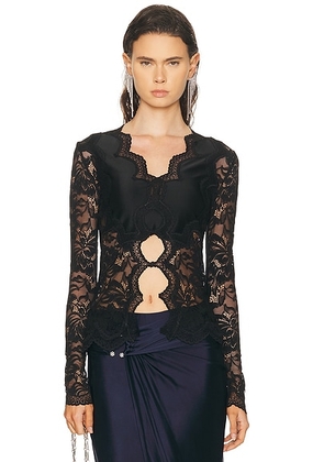 RABANNE Long Sleeve Lace Top in Black - Black. Size 34 (also in 36, 38, 40, 42).