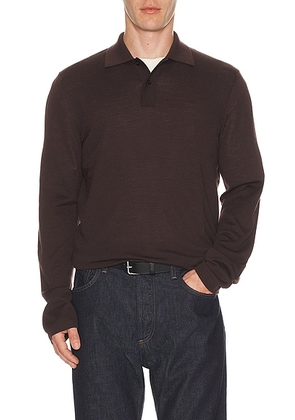SAMSOE SAMSOE Sarowan Long Sleeve Polo in Black Coffee - Chocolate. Size L (also in M, S, XL/1X, XXL/2X).