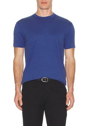 TOM FORD Lyocell Cotton Short Sleeve Crew Neck in Prussian Blue - Blue. Size 50 (also in 52, 54).