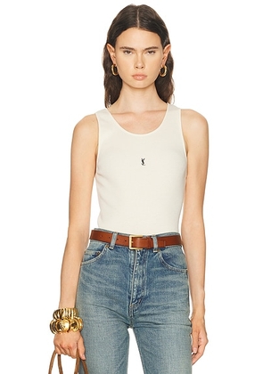 Saint Laurent Logo Tank Top in Naturel & Noir - White. Size L (also in M, S, XL).
