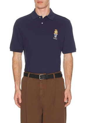 Polo Ralph Lauren Short Sleeve Basic Mesh Novelty Bear Polo in Newport Navy - Blue. Size L (also in M, S, XL/1X, XXL/2X).