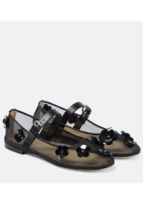 Mach & Mach Sequined floral-applique Mary Jane flats