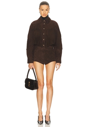 Retrofete Araminta Romper in Tobacco - Brown. Size L (also in M, S, XS).