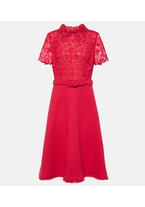 Oscar de la Renta Gardenia guipure and tweed midi dress